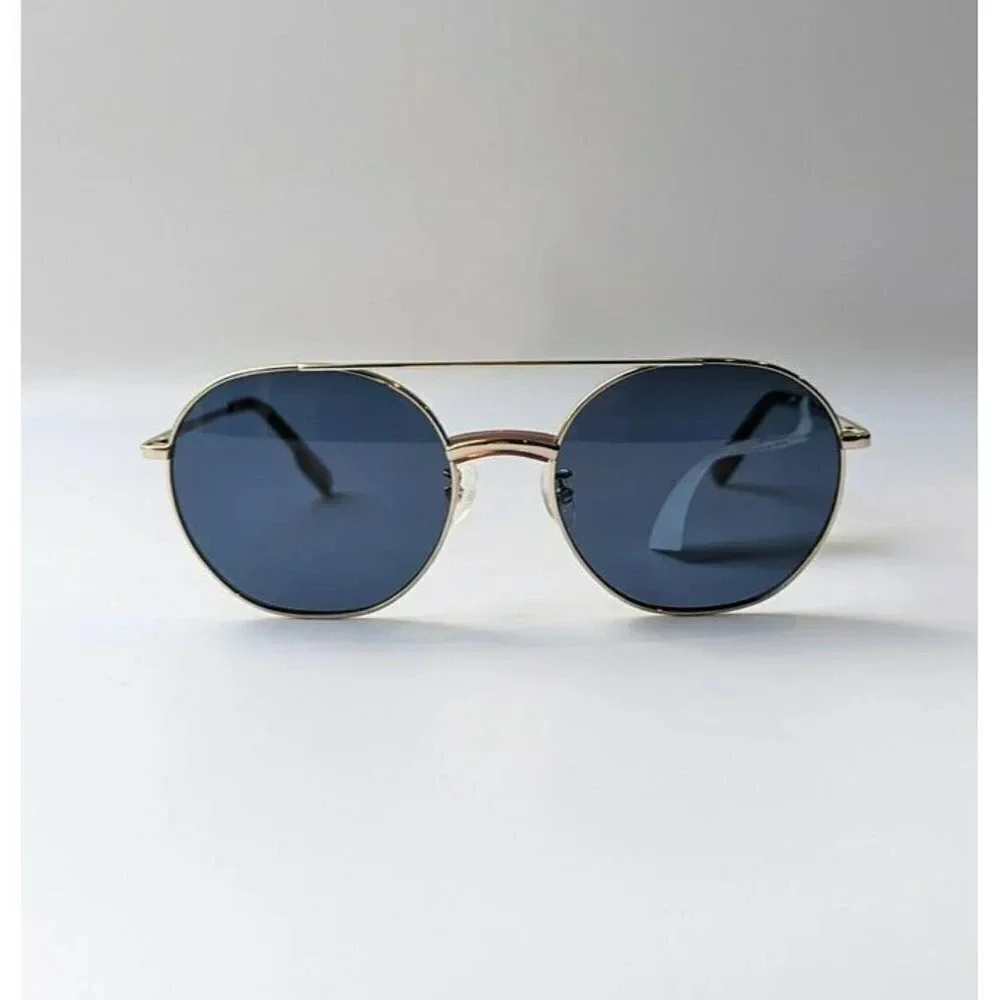 Kenzo KZ40097U Unisex Brow Bar Round Metal Gold & Blue Lens Sunglasses MSRP $180